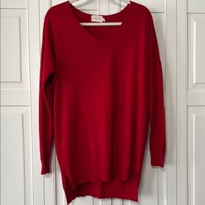 Dreamers Red V-Neck Sweater with Long Sleeves and Oversized Fit